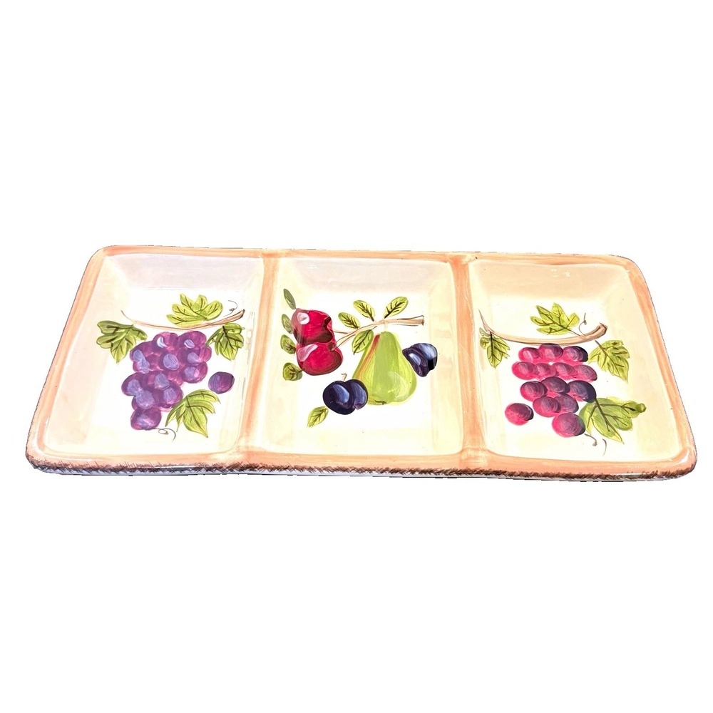 Canterbury Potteries Vintage Fruit Hand Painted 3 Compartment Relish Tray Dish